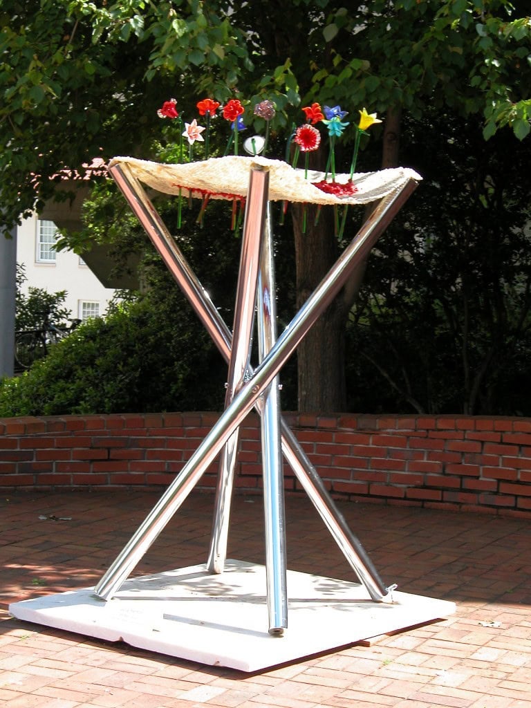 Stool, 2003. Mixed mediums with beeswax and lipstick. Approx. 60in x 36 in x 36 in.