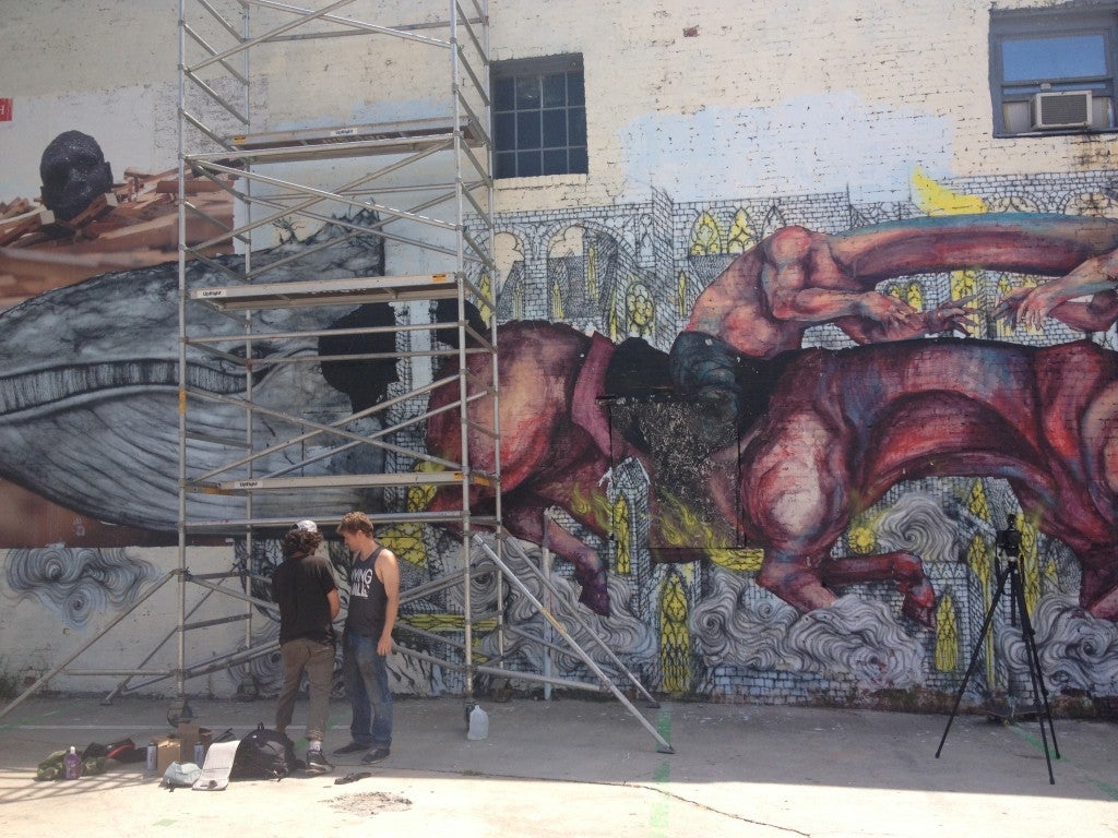 Roti's wall for the 2013 Living Walls conference (on top of a 2012 JAZ mural), Summerhill neighborhood, Atlanta. Photo by Alix Taylor.