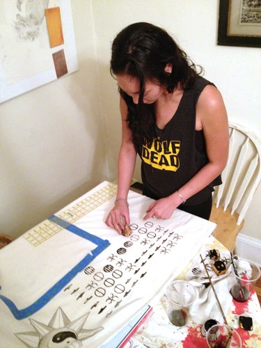 Chanel Kim potato printing symbols for the exhibition. Photo courtesy Zopari Kristjanson.
