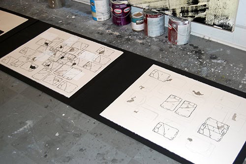 Drawings in progess in Amy Pleasant’s studio, 2013.