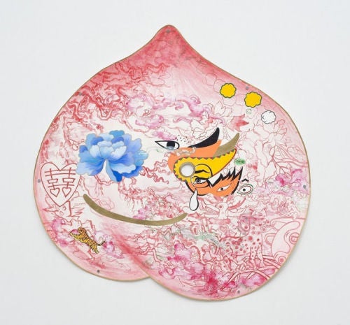 Jiha Moon, Peach Mask II, 2013; ink and acrylic on hanji, 38 by 38.5 inches.
