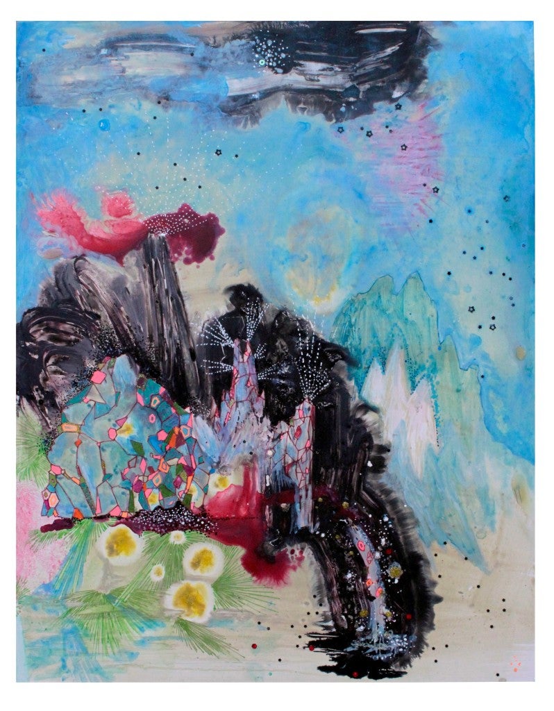 Generator, 2013; gouache, ink, watercolor and collage on Yupo.