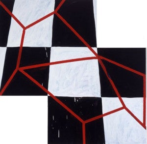 Mary Heilmann, Blood and Tracks, 2005; oil on canvas, 54 by 54 inches. Courtesy 303 Gallery, New York. 