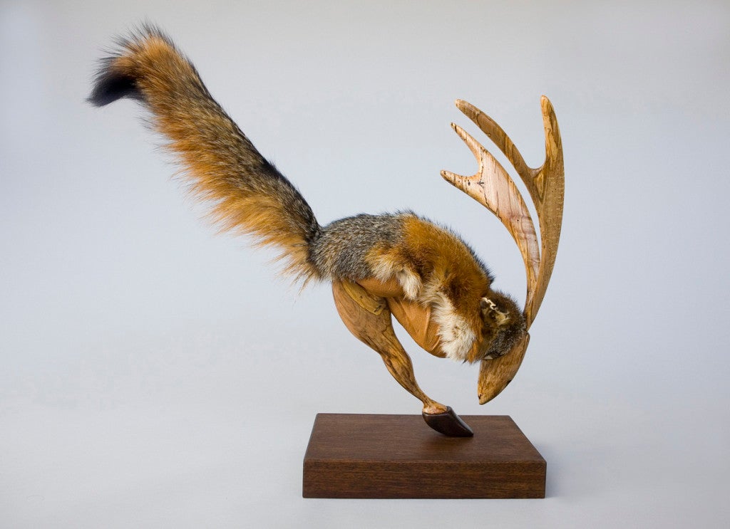 Fox Anamalis, 9 by 49 by 42 inches; foam, wool, wood, fur.