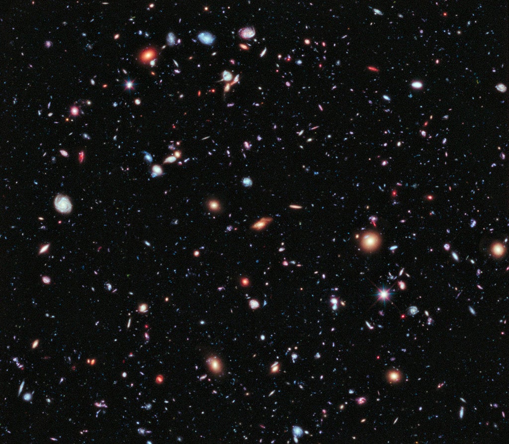 The Hubble Ultra Deep Field is an image of a small area of space in the constellation Fornax, created using Hubble Space Telescope data from 2003 and 2004.