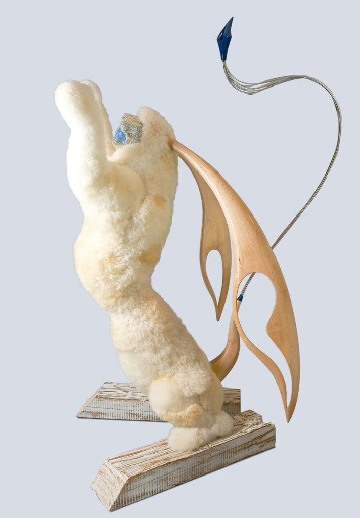 Jayson Niles, Lion Anamalis, 50 by 39 by 80 inches; foam, wool, wood, stainless steel, rhinestones.