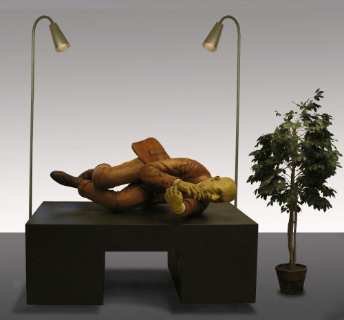 Bob Trotman, Deskman, 2011; wood, tempera, latex, wax, and mixed media.