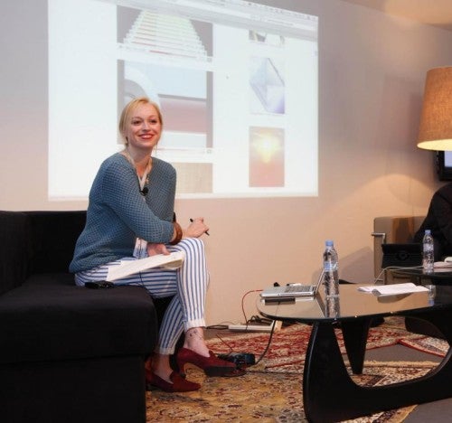 Art Papers editor Victoria Camblin (left) with artist Constant Dullaart and