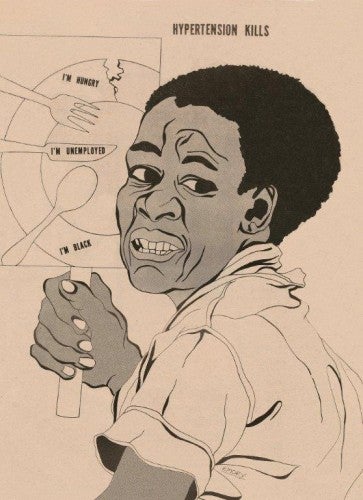 Emory Douglas, Hypertension Kills, 1975. Published in the Black Panther newspaper.