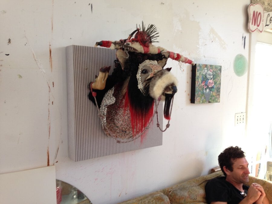 An animal trophy on Kenney's studio wall.