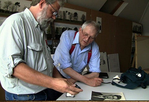 TIm Jenison (left) and David Hockney in Tim's Vermeer. Sony Pictures Classics.
