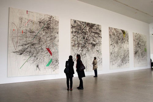 Installation view of Julie Mehretu's Mogamma (A Painting in Four Parts), 2012, at Documenta 13, Kassel, Germany. (Photo © Haupt & Binder)