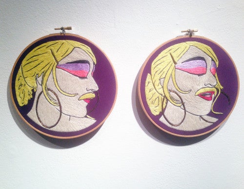 LAVONIA INSTALLATION DETAIL”, Aubrey Longley-Cook, Detail of Lavonia Elberton (frames 1-9), 2013, embroidery, 7” diameter, Photo by Sherri Caudell.