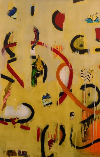Through the Ages. Oil and fabric on canvas, 36 x 24’’.