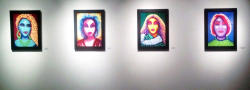 Aubrey Longley-Cook, Ellisorous Rex, and Cayenne Rouge, and Brigitte Bidet, and Xee Xee Bow Dong, all 2013, needlepoint, 16 by 12 inches, Photo by Sherri Caudell.