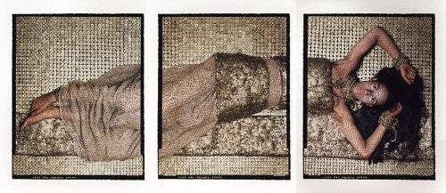 Lalla Essaydi, Bullets Revisited #1, 2012; chromogenic print mounted on aluminum, 24 by 60 inches overall.