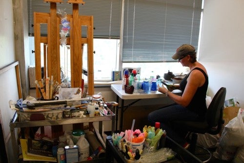 Stacy Bloom Rexrode working at her graduate studio at he University of North Carolina at Greensboro, 2014.