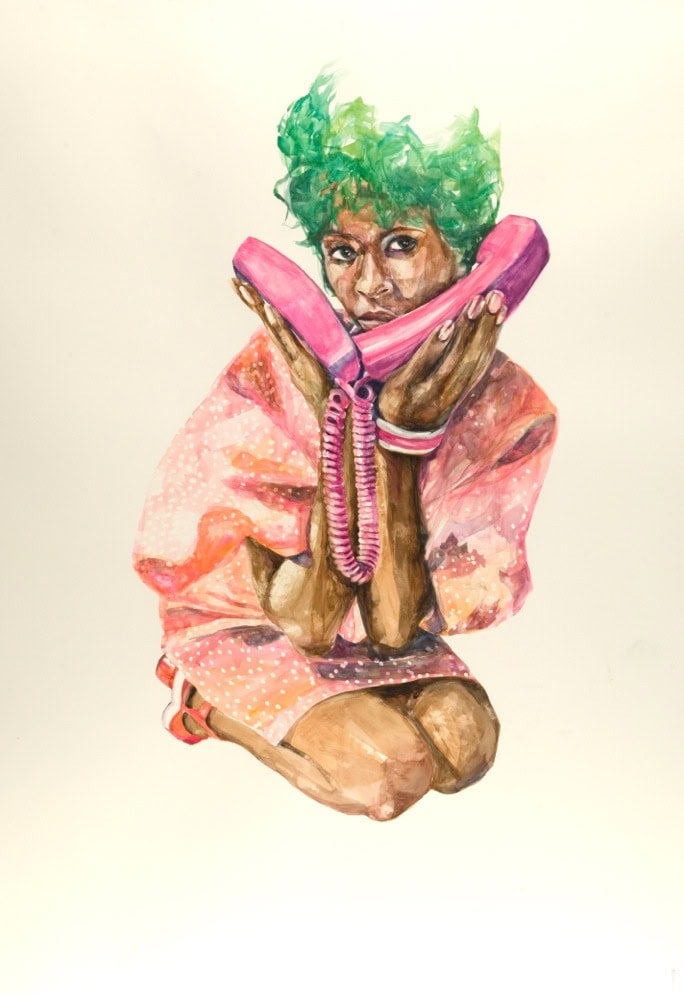 Sharon Shapiro, Heavy Breather, 2014; watercolor on paper, 52 ½ by 47 inches.