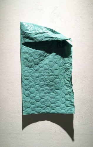 Curtis Ames, Unbubbled Wrap, 2014; plastic, air, 14 by 22 by 3 inches.