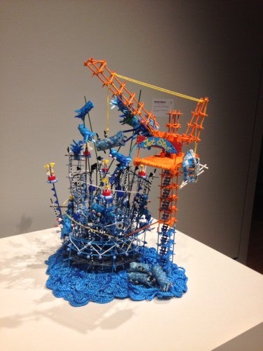 Nathalie Miebach, O Fortuna, Sandy Spins, reed, wood, rope, weather data. 