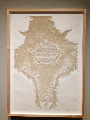 Meg Hitchcock, The Prophets: Surah 21 from the Koran, letters from the Bible on paper. 