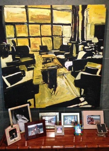 Roger Herman, Boardroom, 1988; oil on canvas, 43 by 43 inches.