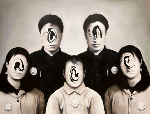 Caomin Xie, Group Photo #6, 2012; oil on canvas, 72 by 96 inches.