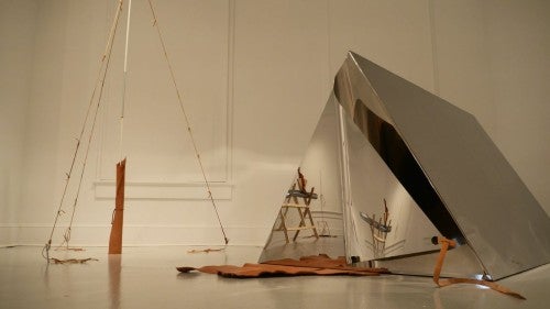 Martha Whittington, Shift Split , 2013, leather, nickel plated steel, wool felt.
