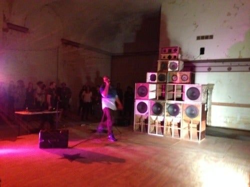 Beans’s performance at Gary Simmons's Recapturing Memories of the Black Ark, 2014, Tremé Market Branch. 
