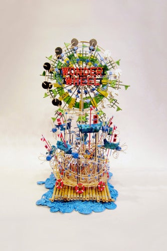 Natalie Miebach, O Fortuna, Sandy Spins, 2013; reed, wood, rope, bamboo, and weather data, 21 by 16 by 14 inches.