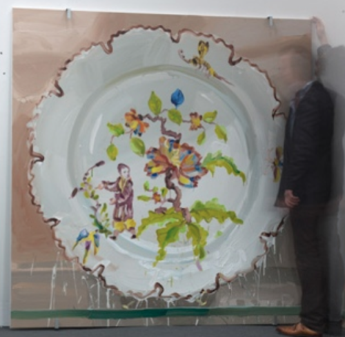 Jan de Vliegher, Man with Gigantic Bee, in the artist's Belgium studio, 2011.