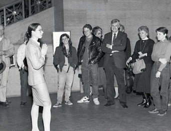 Andrea Fraser, Museum Highlights, A Gallery Talk, for which the artist posed as a museum docent at the Philadelphia Museum of Art, 1989.