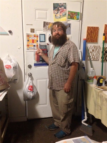 Artist Ashley Anderson in his studio at the Goat Farm, 2014 (Photo by Sherri Caudell).