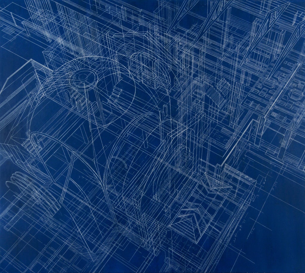 heryl Goldsleger, Axis, 2012; mixed media on linen, 62 by 70 inches.