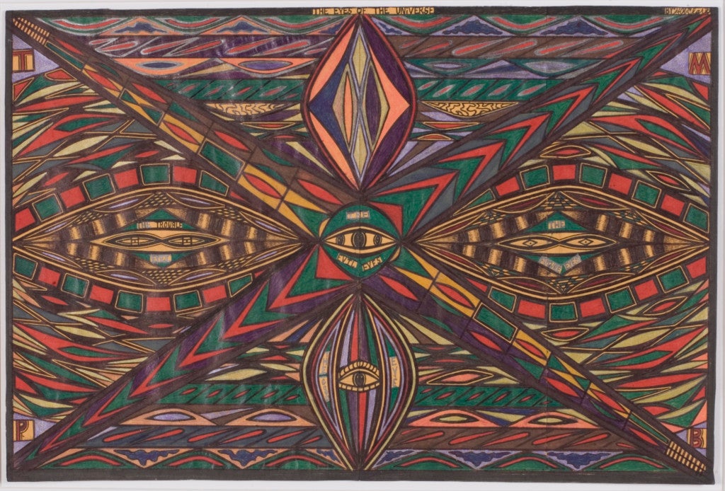 Henry Ray Clark The Eyes of the Universe, 2005; ink and marker on manila envelope 13 ½ by 20 inches. Courtesy Jack Massing