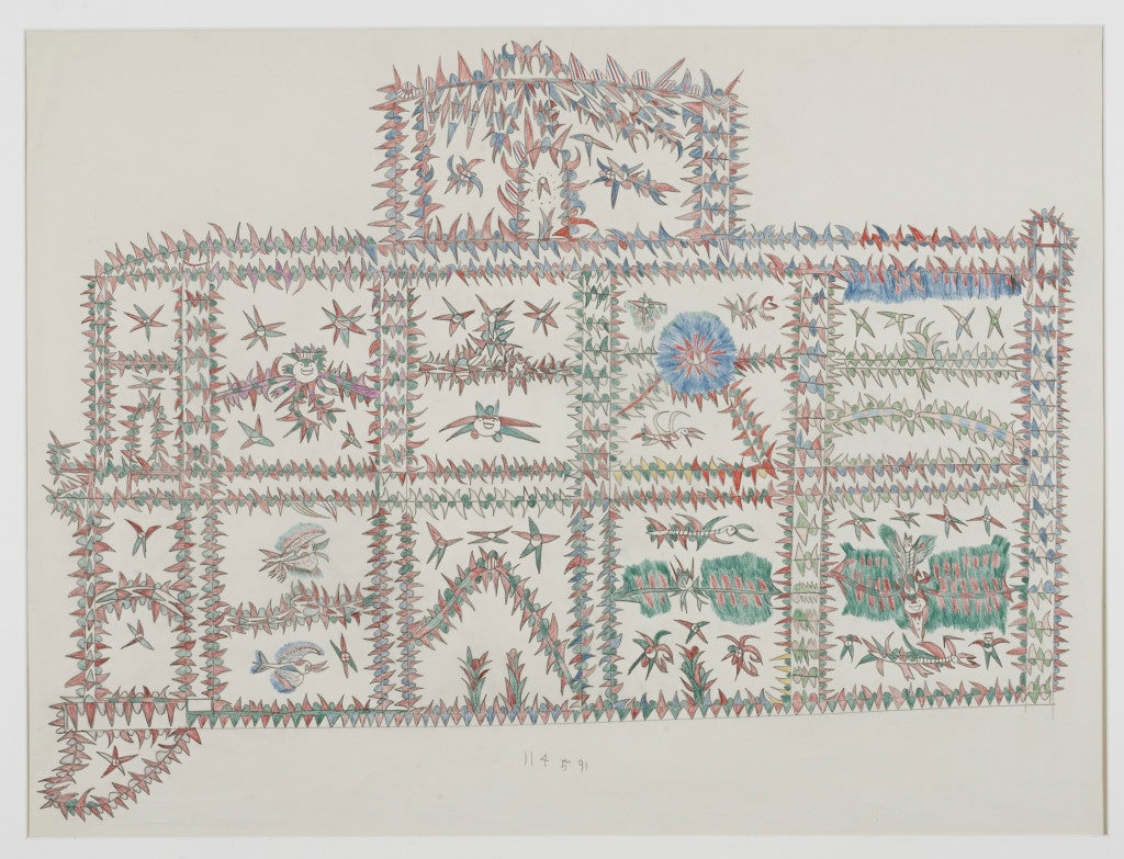 Frank Jones, Devil's Got the Drinking Woman, c. 1965-69; colored pencil on paper, 25 by 35 ¾ inches. Courtesy the Blanchard-Hill Collection, New York Photo: Marc Bernier