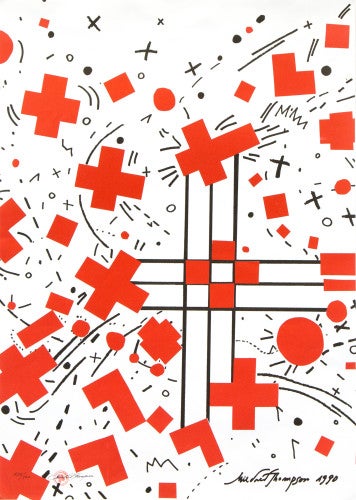 Mildred Thompson's silkscreen Untitled, 1990, was commissioned by the Red Cross.