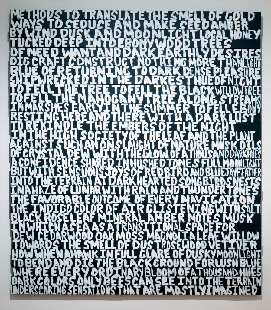 Xaviera Simmons, The Favorable Outcome of Every Navigation, 2014; acrylic on wood, 120 by 72 inches. Courtesy the artist and David Castillo Gallery