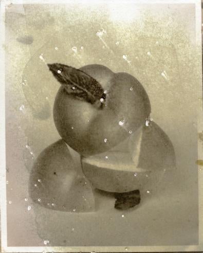 Matthew Brandt, Peaches, 4B, 2017, albumen print made with peach pie ingredients.