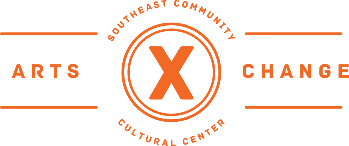 Artsxchange logo with orange type and a large X at the center