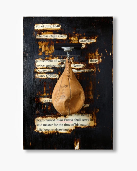 punching bag laid over decoded text