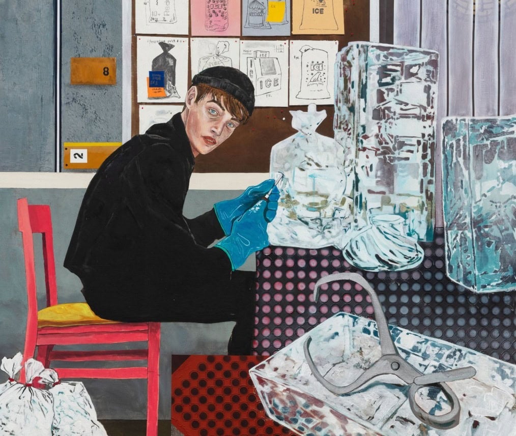 detail of painting with white man picking ice