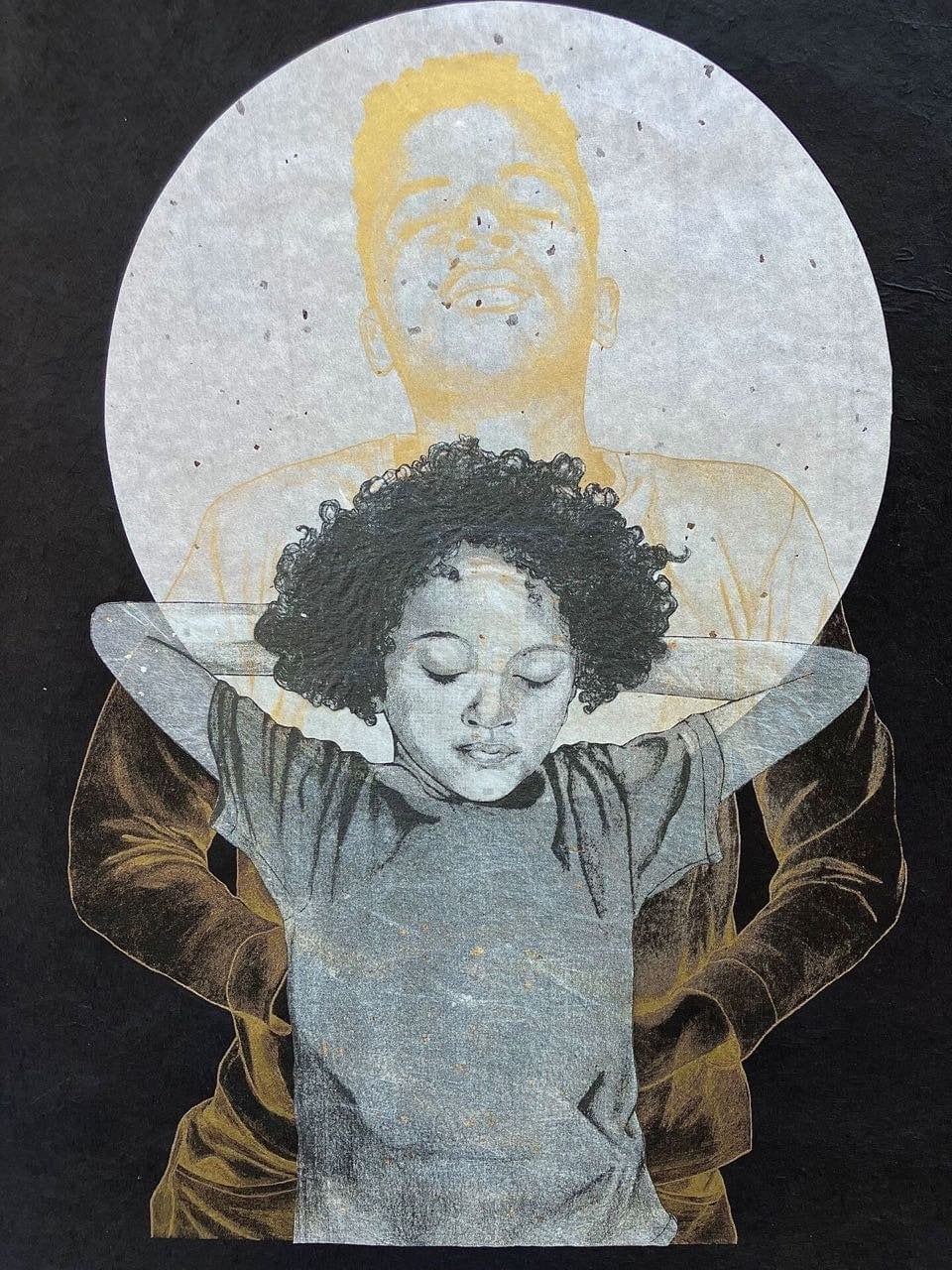 Chloe Alexander. Close your Eyes and Make a Wish. 2022. Silkscreen and collage on Nepali Lokta paper, 22 x 30". Chloe Alexander was awarded the Speedball award for Printmaking Process at the 2023 International Print Biennial at Kai Lin Gallery.