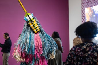 Installation View of New African Masquerades: Artistic Innovations and Collaborations at the Frist Art Museum, Nashville. Photograph by and courtesy of the Frist Art Museum, Nashville.